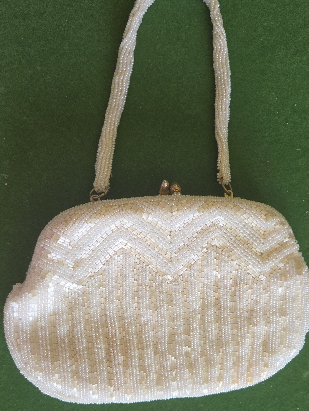 Pearl-Beaded Ivory Evening Clutch with Beaded Strap